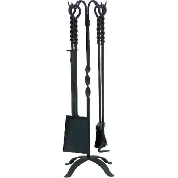 Dagan Twist Design Wrought Iron Fireplace Tool Set, Black - 5 Piece 5817 - main